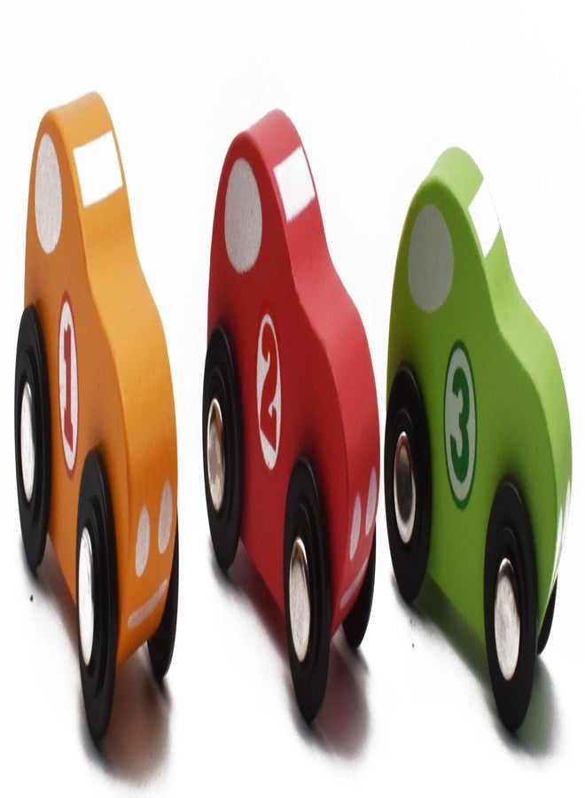 Justhandmade Pull Along Toy Number Cars for Kids with Wheels (Pack of 3) - Image 1